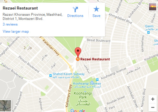 موقعیت رستوران رضایی شعبه میدان تلویزیون روی نقشه
