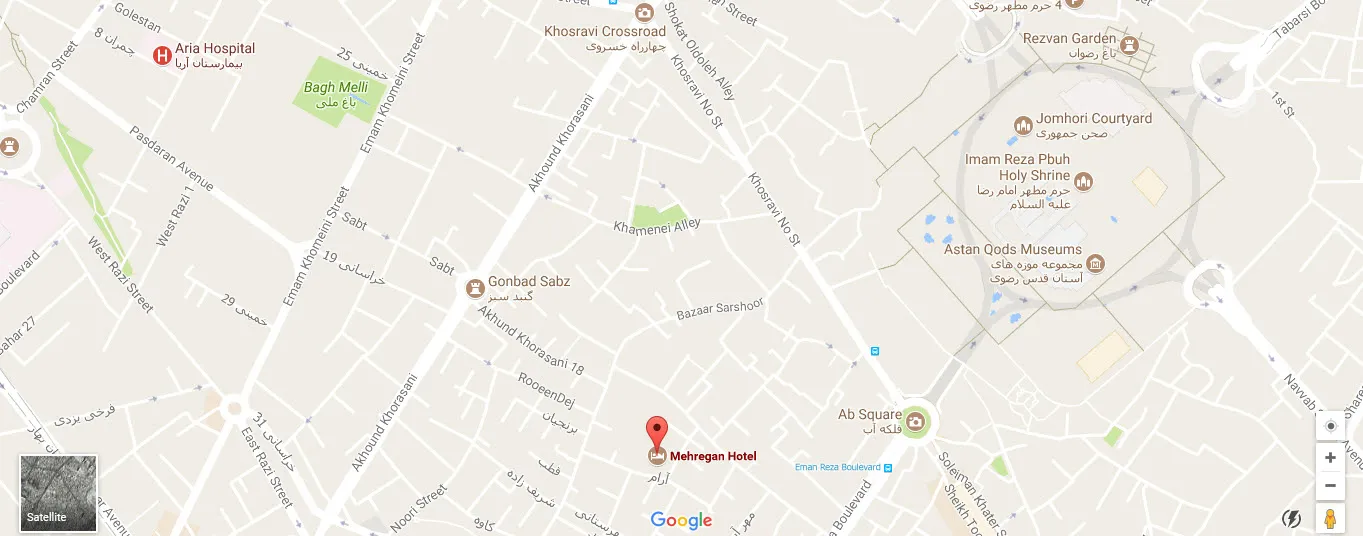 موقعیت هتل آپارتمان مهرگان مشهد روی نقشه