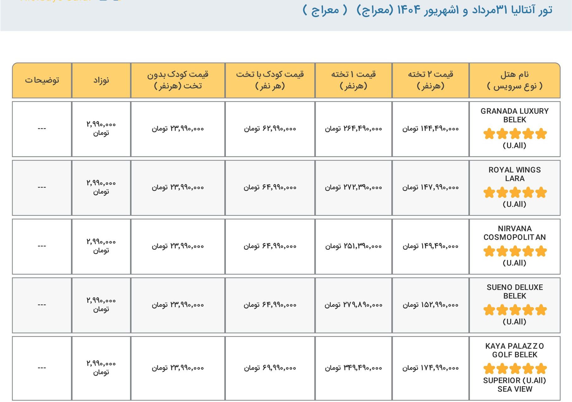تور با پرواز معراج